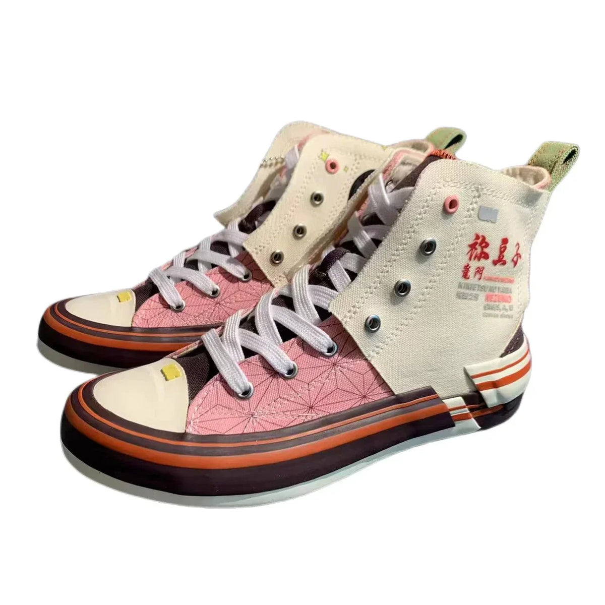 Demon Slayer Nezuko Kamado High Top Canvas Sneakers, Kimetsu No Yaiba Anime Pink Pattern Casual Shoes, Men Women Cosplay Streetwear Trainers, Demon Slayer Fan Collectible Footwear Gift