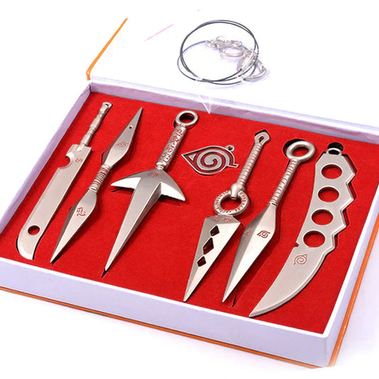 Naruto Ninja Weapon Kunai Set, Metal Mini Kunai Knife Shuriken Collection Gift Box, Anime Ninja Cosplay Prop, Leaf Village Symbol Ornaments, Collectible Toy Gift for Naruto Fans