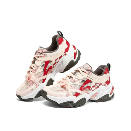 Demon Slayer Nezuko Anime Chunky Sneakers, Pink Red Checkered Unisex Casual Walking Shoes, Kamado Nezuko Themed Streetwear Athletic Footwear, Anime Cosplay Sneaker Gift for Fans