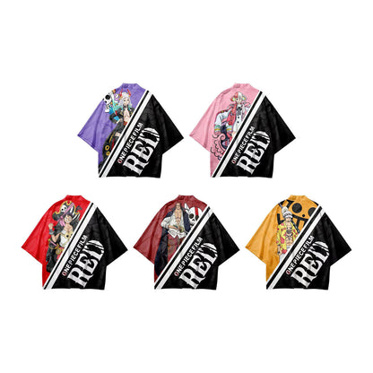 One Piece Film RED Anime Haori and Shorts Set, Japanese Kimono Cardigan with Shorts, 3D Full Print Cosplay Outfit, Loose Casual Anime Costume for Men Women, Anime Merch