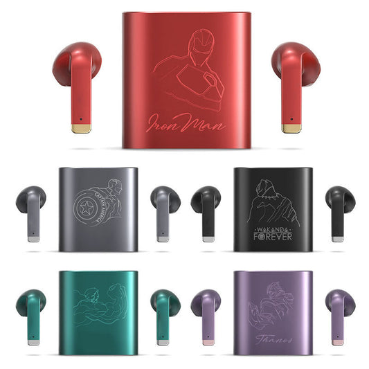 Marvel Avengers TWS True Wireless Bluetooth Earbuds, Iron Man Thanos Black Panther Captain America Hulk Engraved Bluetooth Headphones, Touch Control Stereo Earphones with Metal Charging Case, Marvel Fan Anime Merch Gift