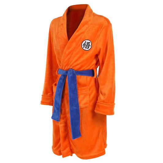 Dragon Ball Goku Bath Robe, Anime Goku "Wu" Symbol Fleece Bathrobe, Soft Fluffy Coral Fleece Nightgown, Cosplay Loungewear Robe for Dragon Ball Fans
