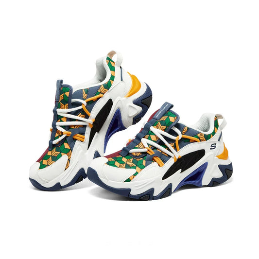 Demon Slayer Tomioka Giyuu Chunky Sneakers, Anime Giyuu Pattern Unisex Dad Shoes, Lightweight Cushioned Platform Walking Shoes, Cosplay Streetwear Athletic Sneakers for Demon Slayer Fans