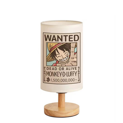 One Piece Wanted Poster Table Lamp, Anime Straw Hat Crew Wanted Print Night Light, Wooden Base Bedside Desk Lamp, Soft Warm Light Decor Lamp, Collectible Gift for One Piece Fans
