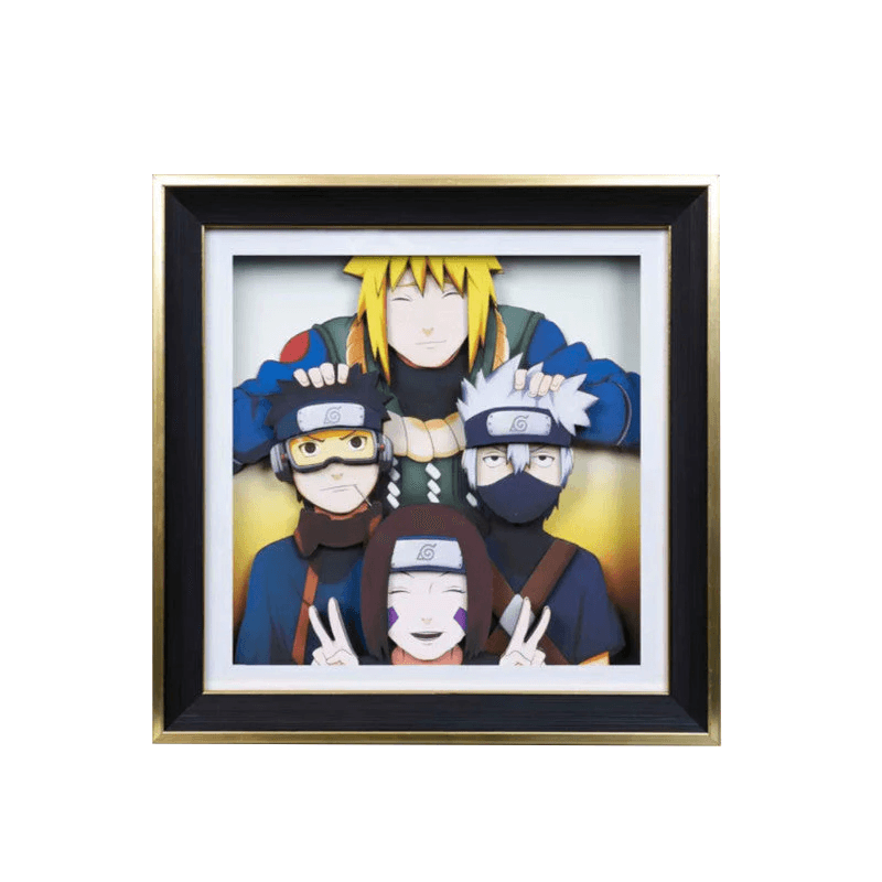 Naruto Minato Team 3D Paper Cut Shadow Box Framed Art, Handmade Layered Papercraft Wall Decor, Minato Kakashi Obito Rin Anime Picture Frame, Anime Fan Room Decor Gift