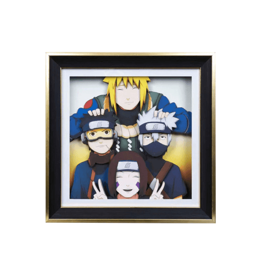 Naruto Minato Team 3D Paper Cut Shadow Box Framed Art, Handmade Layered Papercraft Wall Decor, Minato Kakashi Obito Rin Anime Picture Frame, Anime Fan Room Decor Gift