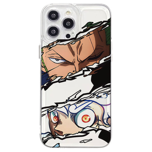 One Piece Roronoa Zoro & Yamato Phone Case, Anime Cracked Effect Clear Protective Case, Shockproof Transparent Cover for iPhone