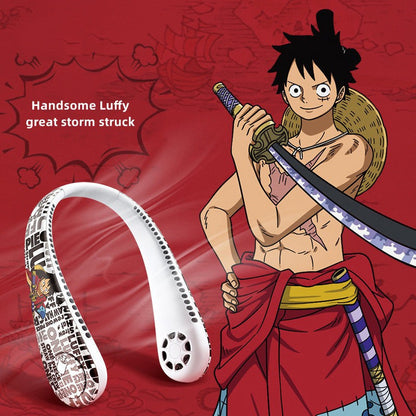 One Piece Anime Neck Fan, Luffy Chopper Printed Portable Hands-Free Wearable Neck Fan, USB Rechargeable Personal Cooling Fan, 360° Airflow Silent Mini Fan for Sports Travel Outdoor, Anime Fan Gift
