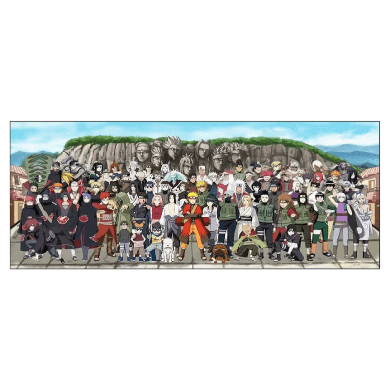 Naruto All Characters Panoramic 3D Layered Paper Cut Art Frame, Konoha Whole Cast Paper Carving Shadow Box, Handmade Stratified Anime Group Portrait Painting, Large Wall Hanging Decor, Collectible Art Gift for Naruto Fans