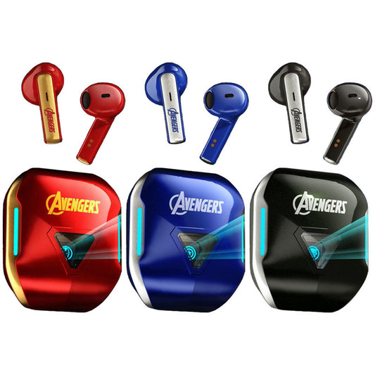 Marvel The Avengers Iron Man Captain America Black Panther TWS True Wireless Bluetooth 5.3 Earbuds 13mm Driver HiFi Stereo Smart Touch Control LED Light 20H Playtime Type-C Semi In-Ear Headphones Gift For Fans