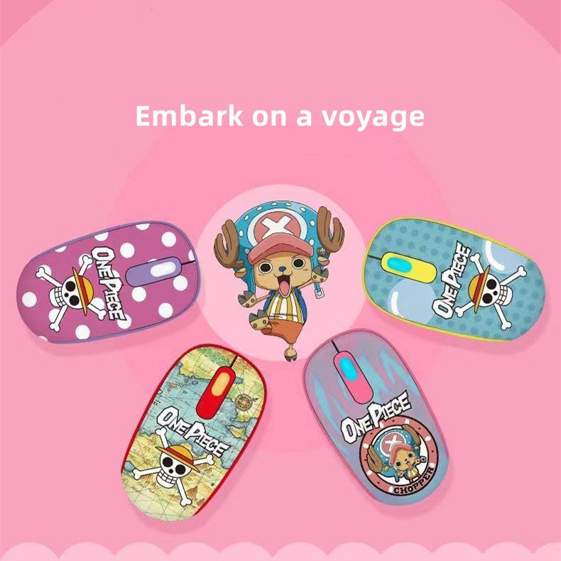 One Piece Anime 2.4G Wireless Mouse, Portable Optical Computer Mouse with Tony Tony Chopper & Straw Hat Skull Pattern, Ergonomic Silent Mice for Laptop PC Desktop, Anime Fan Gift