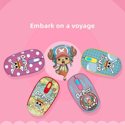 One Piece Anime 2.4G Wireless Mouse, Portable Optical Computer Mouse with Tony Tony Chopper & Straw Hat Skull Pattern, Ergonomic Silent Mice for Laptop PC Desktop, Anime Fan Gift