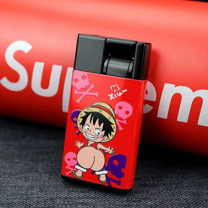 One Piece Monkey D. Luffy Torch Lighter, Anime Luffy Cartoon Printed Windproof Blue Flame Lighter, Rechargeable Inflatable Cigarette Lighter, One Piece Anime Collectible Gift for Anime Fans
