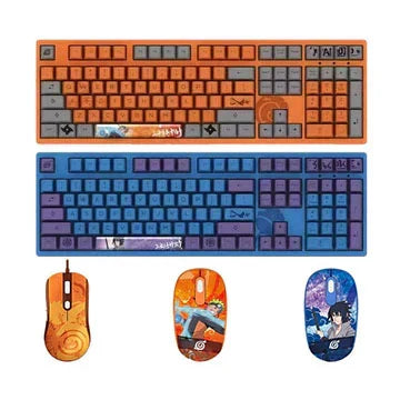 Naruto Anime Mechanical Keyboard and Mouse Combo, Uzumaki Naruto Uchiha Sasuke Themed Wired Gaming Keyboard Mouse Set, 108 Keys Full Size Keyboard, Anime Gaming Desktop Accessories, Gift for Naruto Fans Gamers