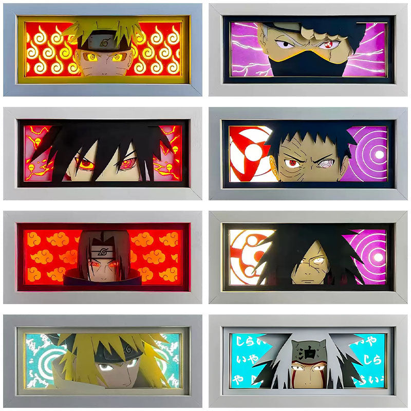 Naruto Anime Paper Cut Light Box, 3D Paper Carving LED Frame Lamp, Sharingan Character Night Light, Desktop Wall Art Decor, Collectible Anime Gift for Naruto Fans