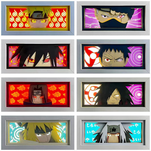Naruto Anime Paper Cut Light Box, 3D Paper Carving LED Frame Lamp, Sharingan Character Night Light, Desktop Wall Art Decor, Collectible Anime Gift for Naruto Fans