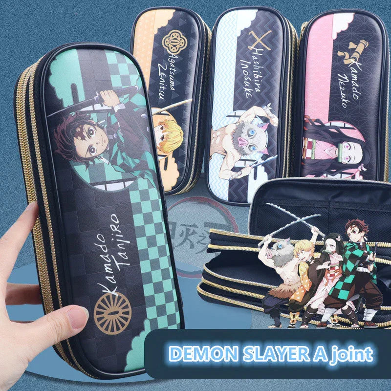 Demon Slayer Kimetsu no Yaiba Pencil Case, Hard Shell EVA Anime Pencil Box, Large Capacity Stationery Storage Bag, Tanjiro Nezuko Zenitsu Inosuke Pen Pouch, School Supplies for Students, Anime Merch Gift