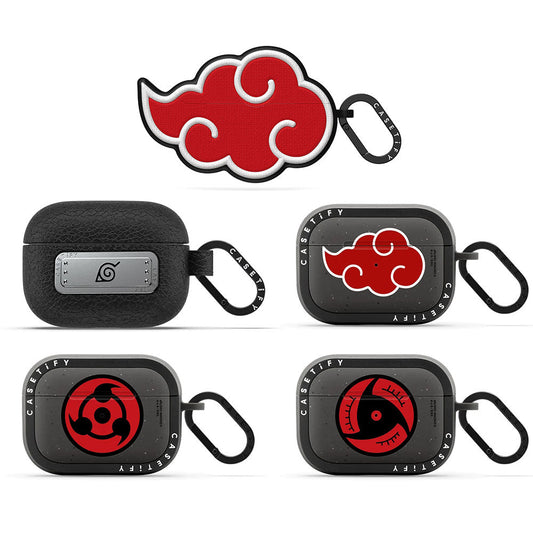 Naruto Akatsuki AirPods Case, Anime Red Cloud & Sharingan Protective Cover, Shockproof Earbuds Shell with Carabiner, Collectible AirPods Case for Naruto Fans