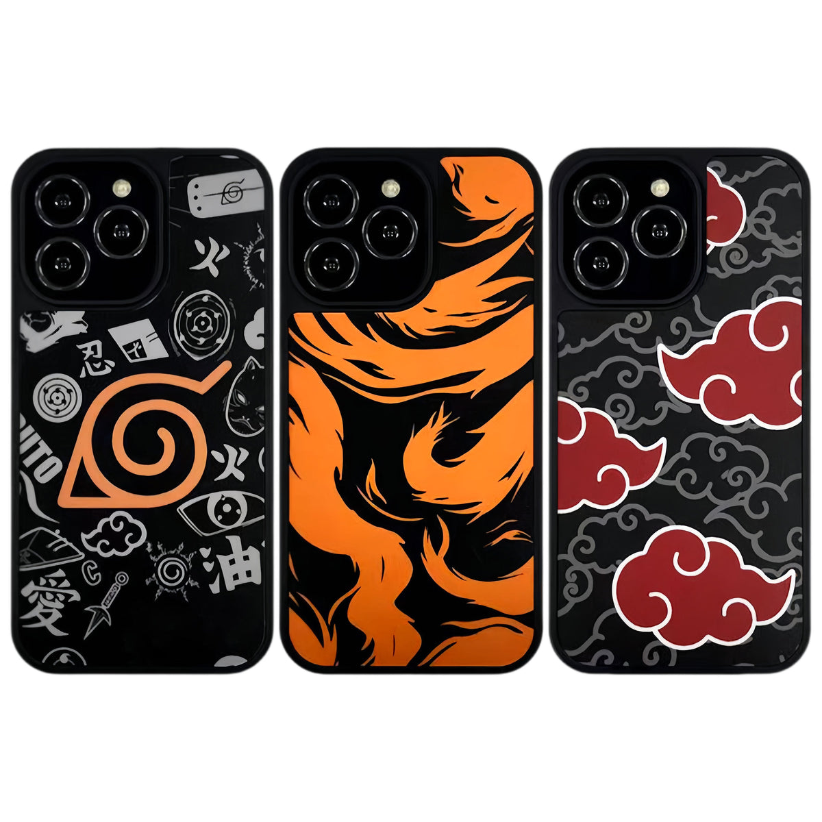 Naruto Anime Phone Case for iPhone, Akatsuki Red Cloud Nine Tails Konoha Symbol Shockproof Protective Cover, Classic Naruto Anime Element Phone Shell, Anime Merch Gift for Naruto Fans