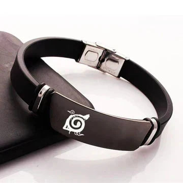 Naruto Anime Wristband Bracelet, Konoha Village Symbol PU Leather Adjustable Bracelet, Cosplay Accessory, Anime Jewelry Gift for Men Women Fans