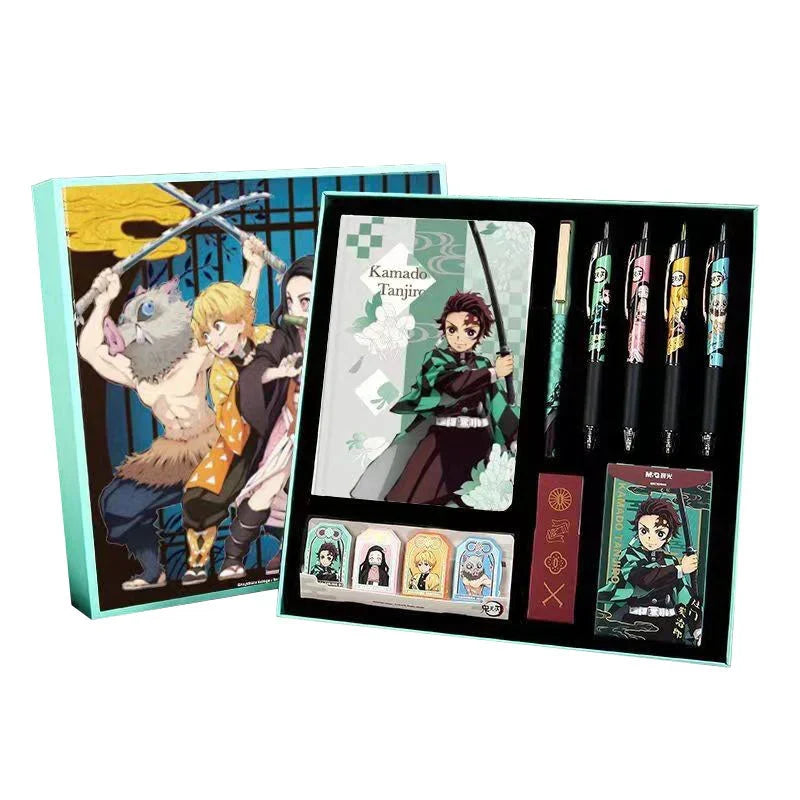Demon Slayer Stationery Gift Box Set, Anime Tanjiro Hardcover Notebook, Gel Pens, Stickers, Acrylic Keychain, Complete School Supplies Collection Kit, Birthday Gift for Students Anime Fans