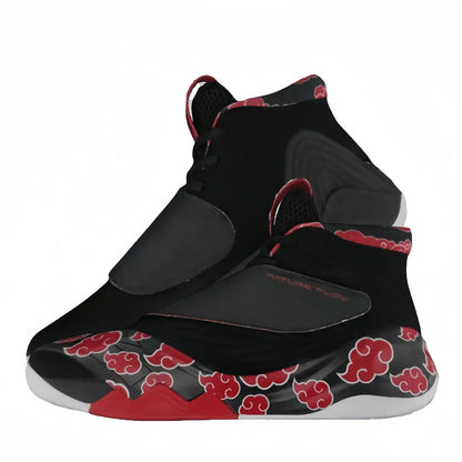 Men High Top Naruto Anime Basketball Shoes, Akatsuki Red Cloud Print Breathable Mesh Non Slip Rubber Outsole Cushioning Athletic Sneakers, Shock Absorption Sports Trainers for Indoor Outdoor Basketball Training Streetball