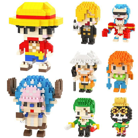 One Piece Mini Building Blocks Set, Straw Hat Pirates Micro Brick Figures, Anime Character DIY Assembly Model Toy, Collectible Decor Gift for Kids & One Piece Anime Fans