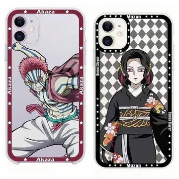 Demon Slayer Anime Phone Case, Akaza Muzan Pattern Clear Soft TPU Case with Character Pendant, Shockproof Slim Protective Phone Cover, Cute Anime Phone Shell for iPhone, Anime Merch Gift for Demon Slayer Fans