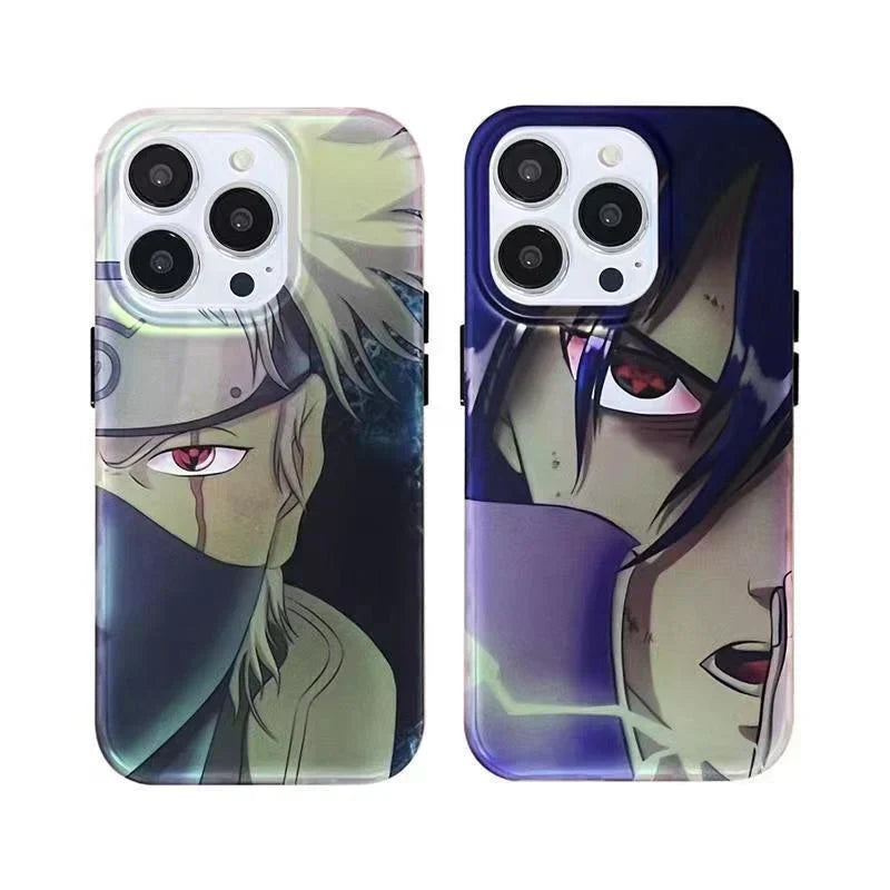 Naruto Anime Holographic Print Phone Case for iPhone, Uchiha Sasuke Hatake Kakashi Color Shifting Manga Character Cover, Slim Shockproof Anti-Scratch Soft Protective Phone Shell, Anime Naruto Fan Birthday Gift