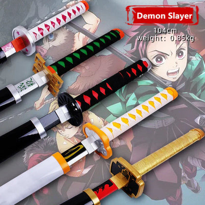 Demon Slayer Cosplay Nichirin Sword, Bamboo Blade Katana Replica, Anime Demon Slayer Prop Sword with Scabbard and Belt, Tanjiro Zenitsu Rengoku Giyuu Cosplay Weapon for Halloween