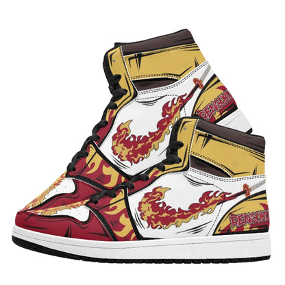 Demon Slayer Rengoku Kyojuro Anime High Top Sneakers, Flame Hashira Rengoku Printed Casual Shoes, Anime Cosplay Streetwear Footwear, Demon Slayer Merch Sneakers Gift for Anime Fans