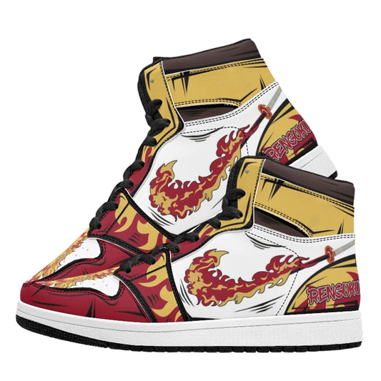 Demon Slayer Rengoku Kyojuro Anime High Top Sneakers, Flame Hashira Rengoku Printed Casual Shoes, Anime Cosplay Streetwear Footwear, Demon Slayer Merch Sneakers Gift for Anime Fans