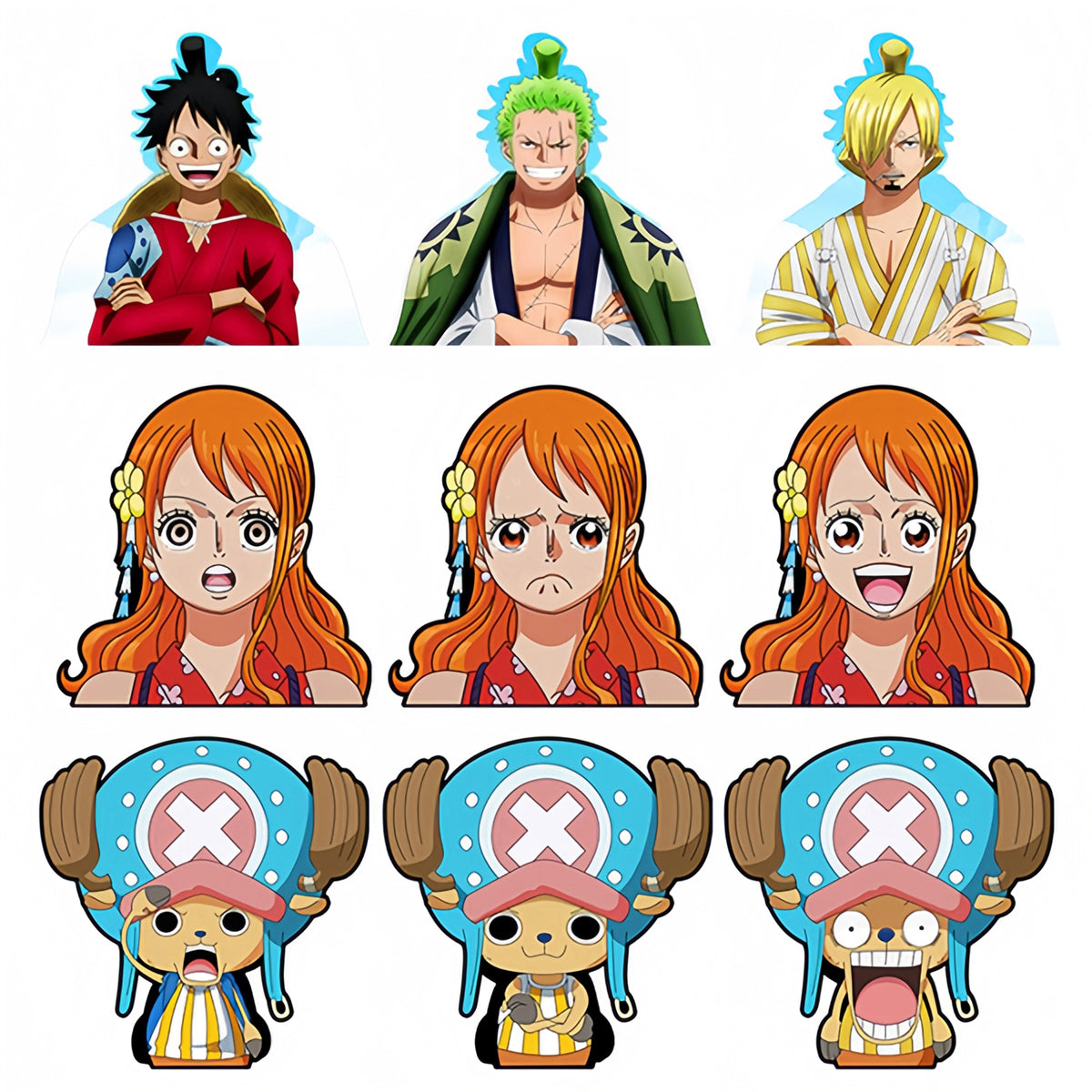 One Piece 3D Motion Stickers, Anime Lenticular Changing Car Stickers, Luffy Zoro Nami Chopper Sanji Waterproof Decals for Car Laptop Water Bottle, One Piece Anime Merch Decor