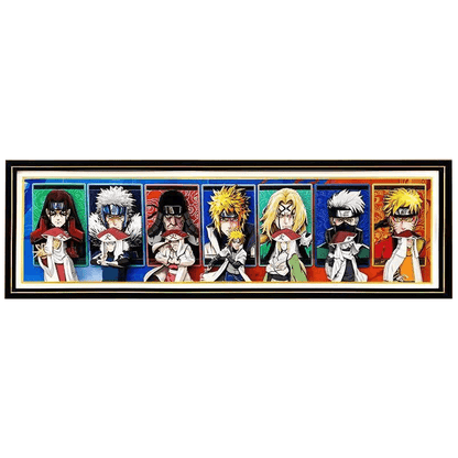 Naruto All Seven Hokages Long 3D Paper Cut Shadow Box Framed Art, Handmade Layered Papercraft Wall Decor, Anime Picture Frame, Fan Collectible Decor Gift