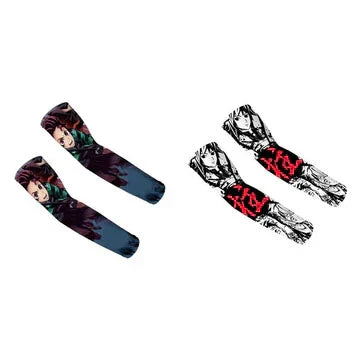 Demon Slayer Anime Cooling Arm Sleeves, Tanjiro Printed UV Protection Arm Cover, Stretchy Breathable Ice Silk Sleeve for Cycling Driving Outdoor Sports, Anime Fan Cosplay Accessories