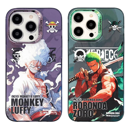 One Piece Anime Phone Case for iPhone, Luffy Gear 5 & Roronoa Zoro Cartoon Printed Shockproof Protective Case, Hard IMD Back Cover, Anime One Piece Merch Phone Shell for iPhone Series