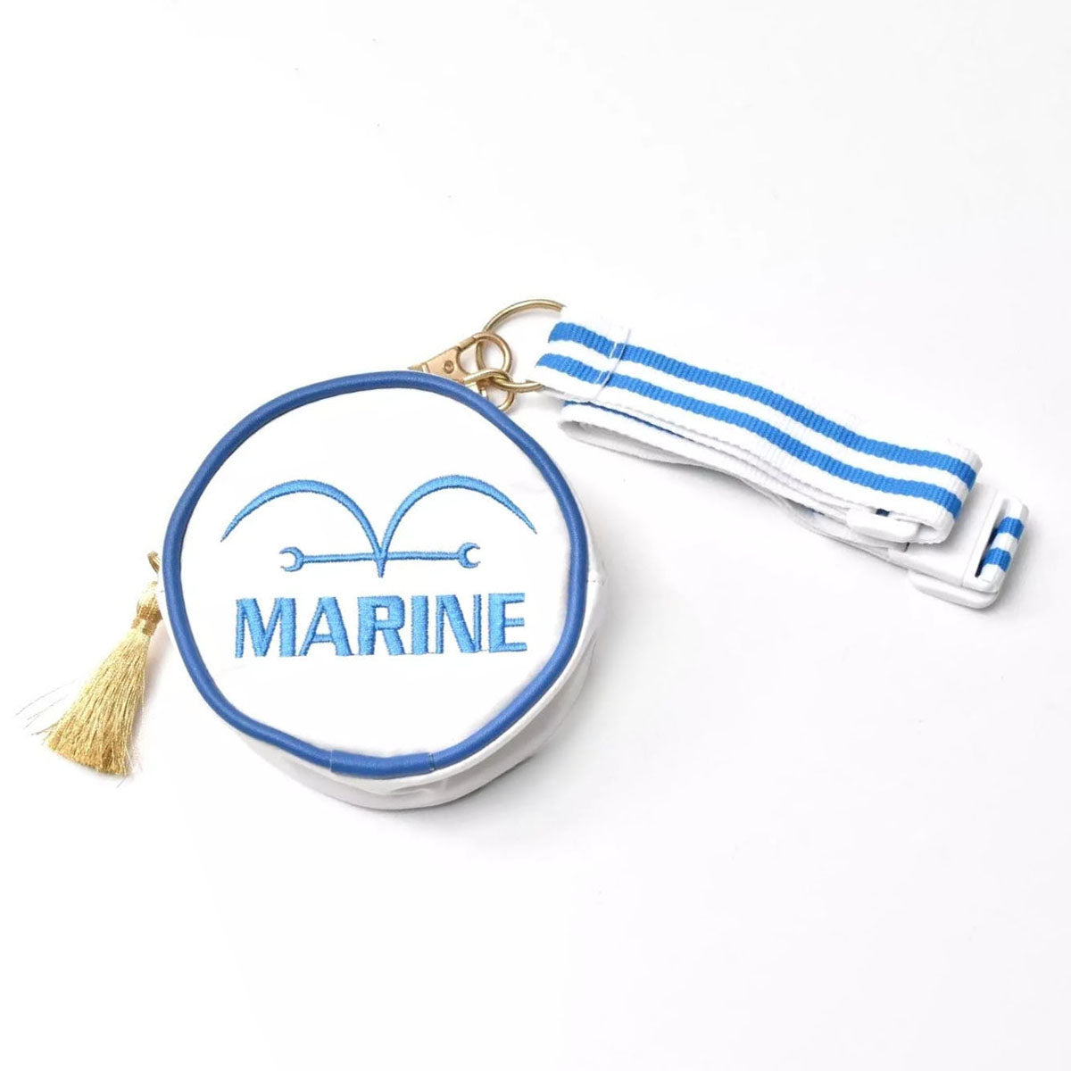 One Piece Marine Round Coin Purse, Anime Marine Logo Embroidery Mini Zipper Pouch, Small Circular Wallet with Keychain & Lanyard, Collectible Storage Bag for One Piece Fans