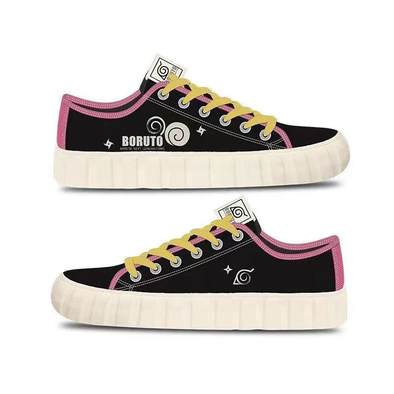 Boruto Naruto Next Generations Anime Low Top Canvas Sneakers, Konoha Symbol Printed Lace-up Casual Shoes, Breathable Memory Foam Footwear, Anime Cosplay Daily Walking Shoes, Fan Gift for Men Women Teens