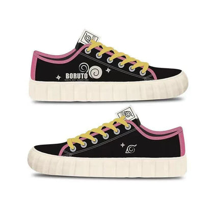 Boruto Naruto Next Generations Anime Low Top Canvas Sneakers, Konoha Symbol Printed Lace-up Casual Shoes, Breathable Memory Foam Footwear, Anime Cosplay Daily Walking Shoes, Fan Gift for Men Women Teens