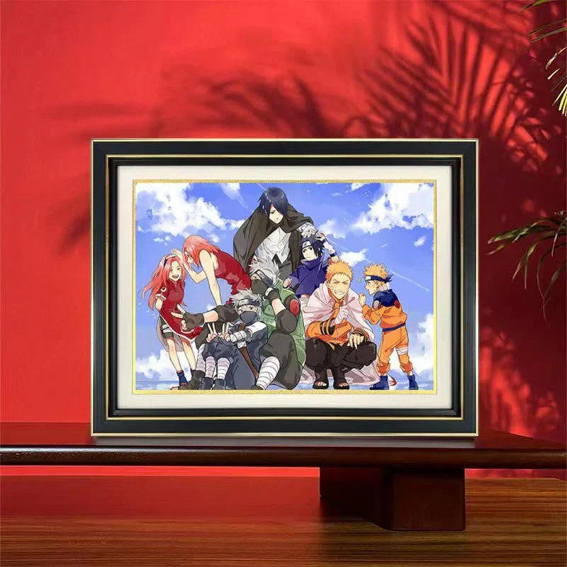 Naruto Anime 3D Paper Cut Shadow Box Framed Art, Handmade Layered Papercraft Wall Decor, Naruto Team 7 Character Painting Frame, Anime Fan Room Decor Gift