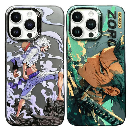 One Piece Anime Phone Case for iPhone, Monkey D Luffy Gear 5 & Roronoa Zoro HD Art Print Shockproof Protective IMD Hard Back Cover, One Piece Manga Character Phone Shell for iPhone Series Anime Merch