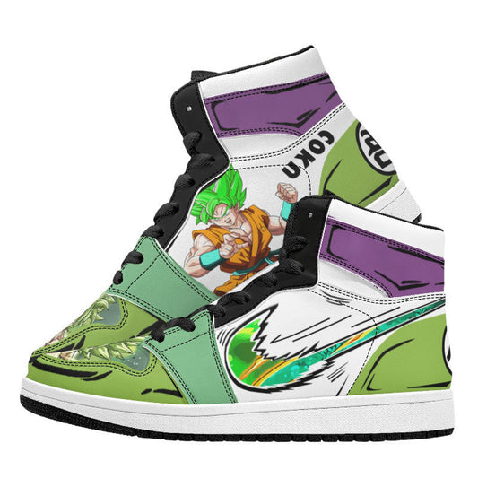 Dragon Ball Broly Anime High Top Sneakers, Green Purple Custom Print Streetwear Shoes, Men Women Casual Fashion Sneakers, Anime Fan Collectible Footwear Gift