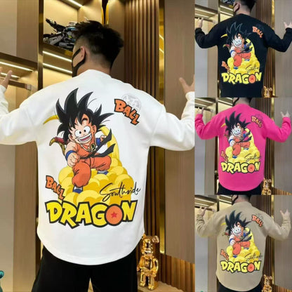 Dragon Ball Kid Goku Kame Cloud Crewneck Sweatshirt, Big Back Graphic Pullover Sweatshirt, Unisex Loose Long Sleeve Anime Streetwear Sweater, Dragon Ball Z Fan Anime Sweatshirt Gift