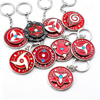 Naruto Anime Sharingan Rotatable Keychain, Uchiha Clan Rotating Sharingan Metal Key Ring, Akatsuki Red Cloud Pendant, Anime Cosplay Accessory, Collectible Key Chain Gift for Naruto Fans