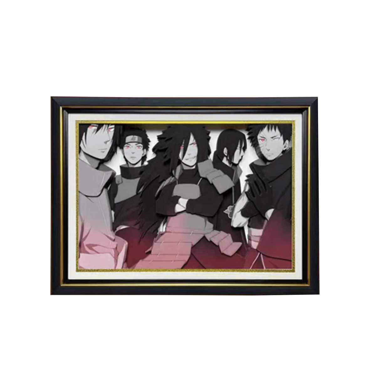 Naruto Uchiha Family 3D Layered Paper Cut Art Frame, Uchiha Clan Group Portrait Paper Carving Shadow Box, Handmade Stratified Anime Wall Painting, Framed Wall Hanging Decor, Collectible Art Gift for Naruto Fans