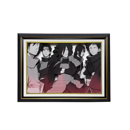 Naruto Uchiha Family 3D Layered Paper Cut Art Frame, Uchiha Clan Group Portrait Paper Carving Shadow Box, Handmade Stratified Anime Wall Painting, Framed Wall Hanging Decor, Collectible Art Gift for Naruto Fans