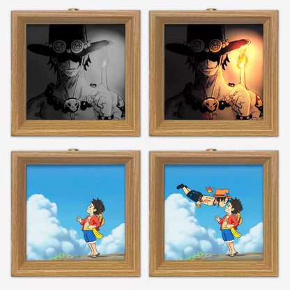 One Piece Anime Light Painting Frame Night Light, Luffy Ace Zoro Wooden Photo Frame Lamp, LED Decor Table Lamp Wall Art Decor, Anime Room Decor Merch Gift for One Piece Fans