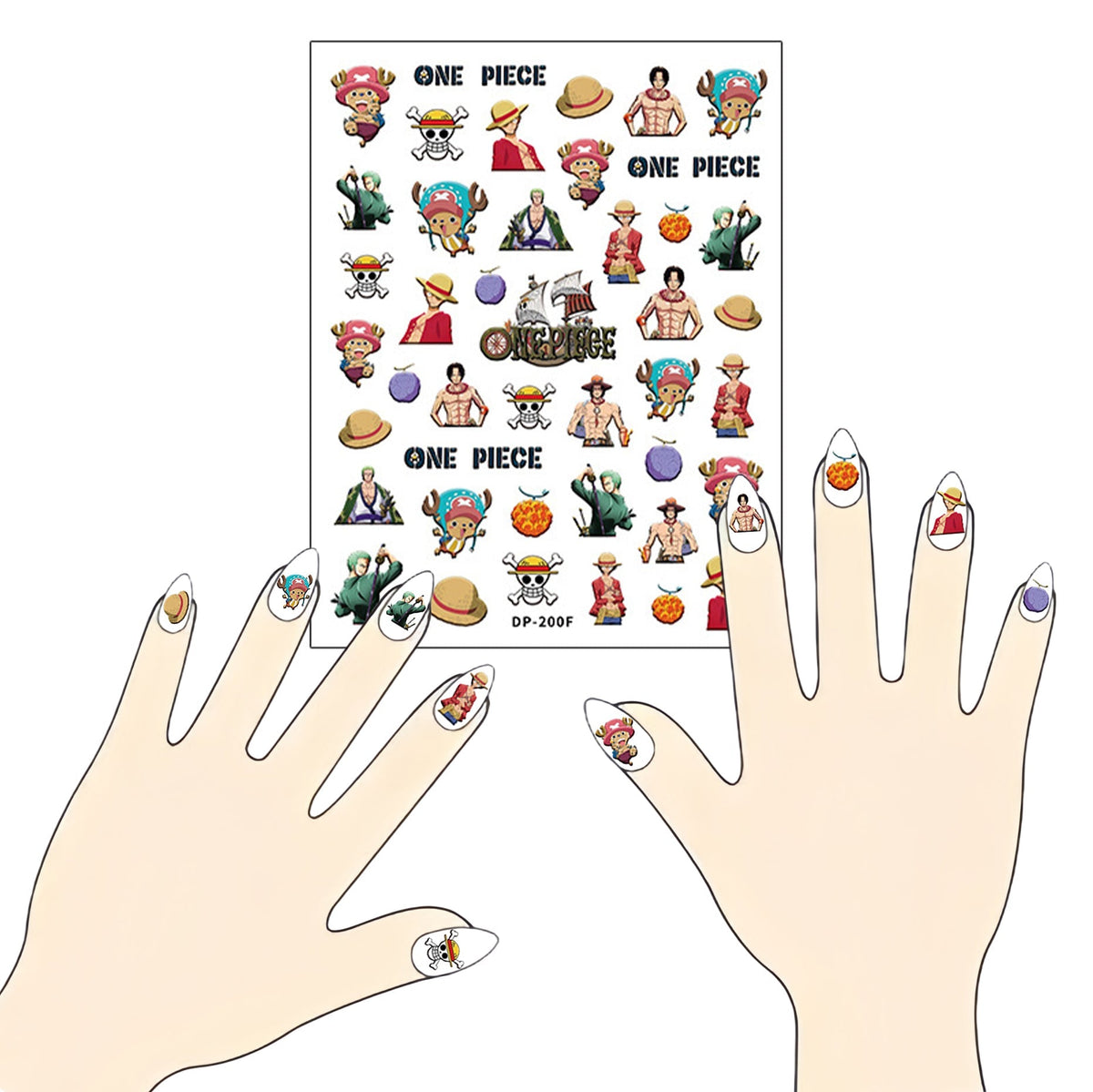 One Piece Anime Nail Stickers, 3D Self-Adhesive One Piece Luffy Zoro Character Nail Decals, Waterproof Cartoon Nail Art Stickers for DIY Nail Decorations, Anime Nail Supplies Gift for One Piece Fans