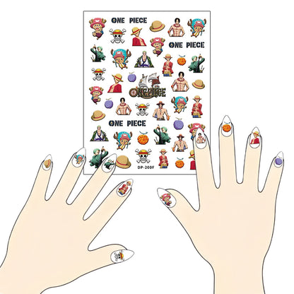 One Piece Anime Nail Stickers, 3D Self-Adhesive One Piece Luffy Zoro Character Nail Decals, Waterproof Cartoon Nail Art Stickers for DIY Nail Decorations, Anime Nail Supplies Gift for One Piece Fans