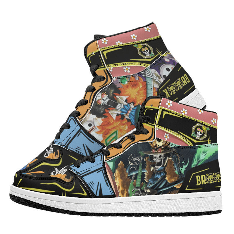 One Piece Brook Anime High Top Sneakers, Custom Printed Brook Skull Character Fashion Casual Shoes, One Piece Anime Streetwear Footwear, Anime Sneaker Gift for One Piece Fans